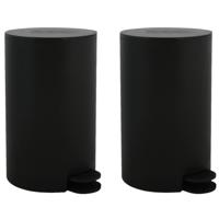 MSV kleine pedaalemmer - 2x - kunststof - zwart - 3L - 15 x 27 cm - Badkamer/toilet - Pedaalemmers