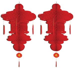 Chinese lampion hangdecoratie 90 x 60 cm - 2x - Rood - Thema versieringen landen