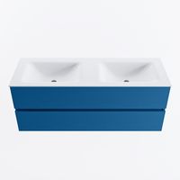 MONDIAZ VICA 130cm badmeubel onderkast Jeans 2 lades. Wastafel CLOUD dubbel 2 kraangaten, kleur Talc.