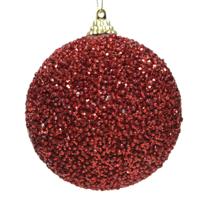 Kerstbal - rood - glitter - D8 cm - kunststof - onbreekbaar - kerstversiering