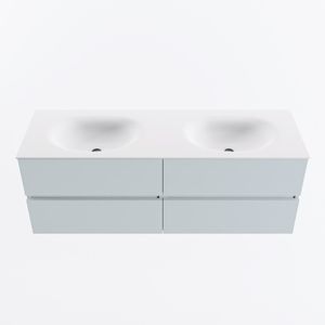 MONDIAZ VICA 140cm badmeubel onderkast Clay 4 lades. Wastafel MOON dubbel 2 kraangaten, kleur Talc.