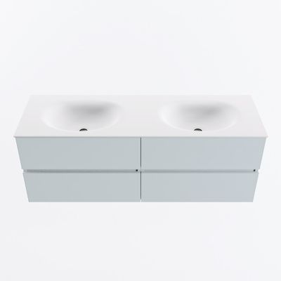 MONDIAZ VICA 140cm badmeubel onderkast Clay 4 lades. Wastafel MOON dubbel 2 kraangaten, kleur Talc.