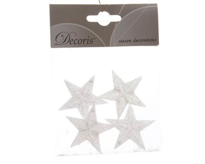 Ornament plc d4,5 cm ster glitter wit 4st - Decoris