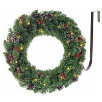 Kerstkrans met licht en versiering 45 cm incl. ophang haak ijzer