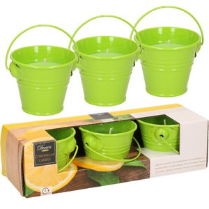 Citronella kaarsen - in zink potje - set 6x - groen - 5 branduren