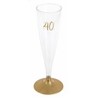Santex Verjaardag feest champagneglazen - leeftijd - 6x - 40 jaar - goud - kunststof - Champagneglazen - thumbnail