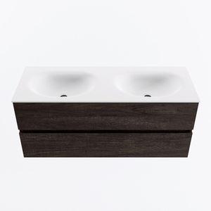 MONDIAZ VICA 120cm badmeubel onderkast Dark Brown 2 lades. Wastafel MOON dubbel 2 kraangaten, kleur Talc.