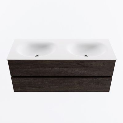 MONDIAZ VICA 120cm badmeubel onderkast Dark Brown 2 lades. Wastafel MOON dubbel 2 kraangaten, kleur Talc.