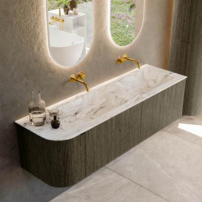 Badmeubel Mondiaz Kurve-Dlux | 155 cm cm | Meubelkleur Shadow | Wastafelkleur Glace | Solid surface | Dubbel / Rechts spoelbak | Zonder kraangat(en)