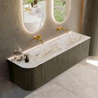 Badmeubel Mondiaz Kurve-Dlux | 155 cm cm | Meubelkleur Shadow | Wastafelkleur Glace | Solid surface | Dubbel / Rechts spoelbak | Zonder kraangat(en)