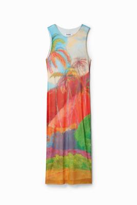 Veelkleurige tropische midi-jurk - MATERIAL FINISHES - L
