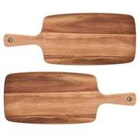 2x Rechthoekige acacia houten snijplanken met handvat 52 cm