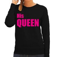 His queen zwarte trui / sweater met roze tekst voor dames / koppels / bruidspaar 2XL  - - thumbnail