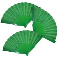 Handwaaier/spaanse waaier - 4x stuks - groen - polyester - Verkoeling in de zomer - 41 x 22 cm