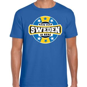 Have fear Sweden is here / Zweden supporter t-shirt blauw voor heren