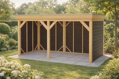 Overkapping Helmond 450x250 cm Douglas blank met vuren rabat wanden zwart (Incl. EPDM)- - - Van Kooten