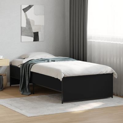 Bedframe bewerkt hout en metaal zwart 75x190 cm