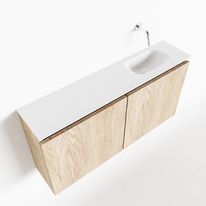Toiletmeubel Mondiaz Ture | 100 cm | Meubelkleur Washed oak | Eden wastafel Talc Rechts | Zonder kraangat