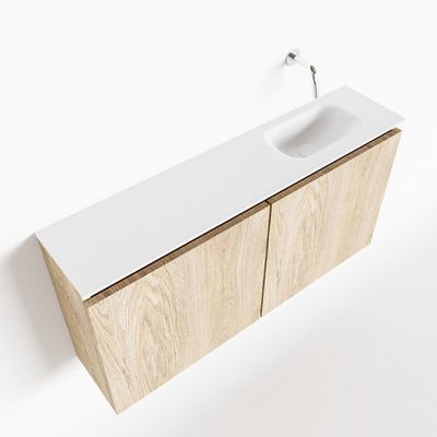 Toiletmeubel Mondiaz Ture | 100 cm | Meubelkleur Washed oak | Eden wastafel Talc Rechts | Zonder kraangat