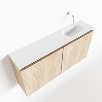 Toiletmeubel Mondiaz Ture | 100 cm | Meubelkleur Washed oak | Eden wastafel Talc Rechts | Zonder kraangat