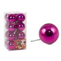 Kerstballen - 16x stuks - fuchsia roze - glans - 5 cm - kunststof