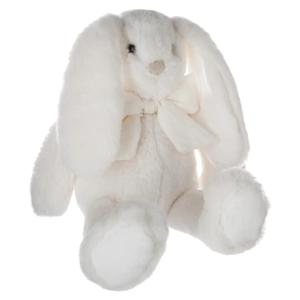 Knuffeldier konijn met strikje - zachte pluche stof - fluffy knuffels - creme wit - 30 cm