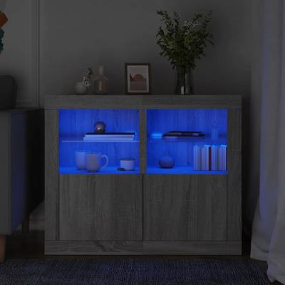 Bijzetkastjes met LED 2 st bewerkt hout grijs sonoma eikenkleur