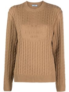 Prada pull en maille torsadée à logo intarsia - Marron