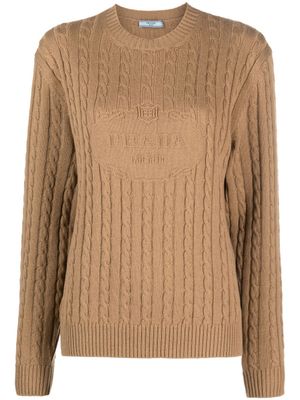 Prada pull en maille torsadée à logo intarsia - Marron