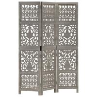 Kamerscherm 3 panelen handgesneden 120x165 cm mangohout grijs