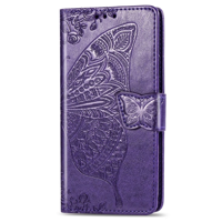 iPhone 16 Plus hoesje - Bookcase - Pasjeshouder - Portemonnee - Vlinderpatroon - Kunstleer - Donkerpaars - thumbnail