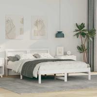Bedframe met hoofdeinde Wit 140 x 190 cm Massief grenenhout