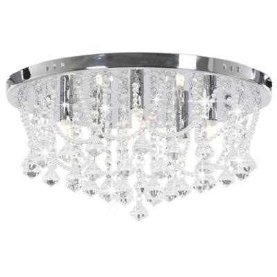 VidaXL Plafondlamp met kristallen kralen rond 4xg9 zilverkleurig