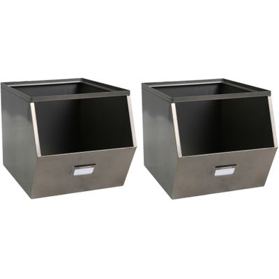 Stapelbare opbergmand Open Metal Box - 4x - L23 x B32 x H21 cm - metaal - donkergrijs