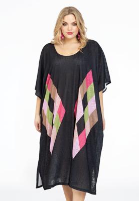 Yoek Kaftan met rechthoeken COLOUR BLOCK | Zwart | Maat size 1