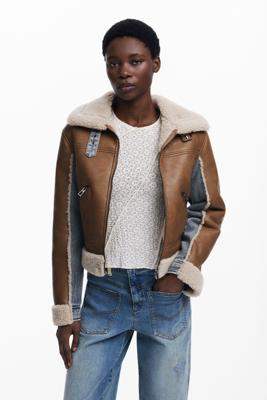 Gecombineerde jas met schapenvacht - BROWN - XL