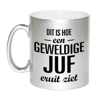 Geweldige juf eruitziet koffiemok - cadeau beker - zilver kleur - 330 ml - verjaardag / bedankje