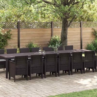15-delige tuinset met kussens Bruin Poly Rattan