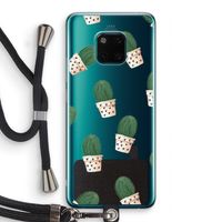 Cactusprint roze: Huawei Mate 20 Pro Transparant Hoesje met koord