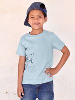 T-shirt voor jongens in biologisch katoen met dieren hemelsblauw