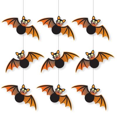 Vleermuizen hangdecoratie - 3x stuks - zwart met oranje - 70 cm - papier - brandvertragend - Hallowe Vleermuizen hangdecoratie - 3x stuks - zwart met oranje - 70 cm - papier - brandvertragend - Hallowe