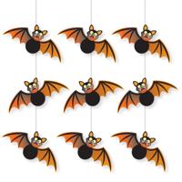 Vleermuizen hangdecoratie - 3x stuks - zwart met oranje - 70 cm - papier - brandvertragend - Hallowe
