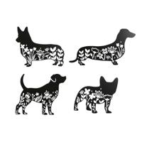 Wanddecoratie Home ESPRIT Zwart Hond 40 x 1 x 33 cm (4 Stuks)