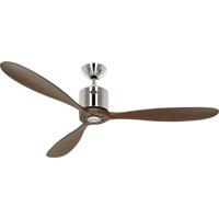 CasaFan AEROPLAN ECO 132 BN-NB Flügel Massivholz Nussbaum Plafondventilator Chroom (geborsteld) Met afstandsbediening, Timer, Met wintermodus