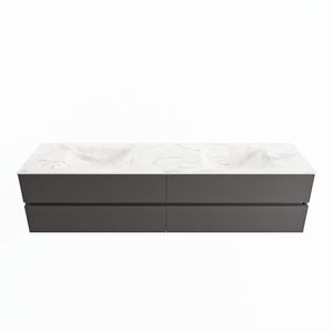 MONDIAZ VICA-DLUX 200cm badmeubel onderkast Dark grey 4 lades. Inbouw wastafel CLOUD dubbel 2 kraangaten, kleur Ostra.