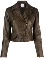 PINKO veste de moto crop en cuir - Marron