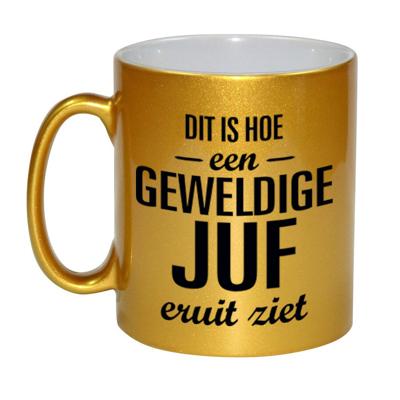 Geweldige juf eruitziet koffiemok - cadeau beker - goud kleur - 330 ml - verjaardag / bedankje