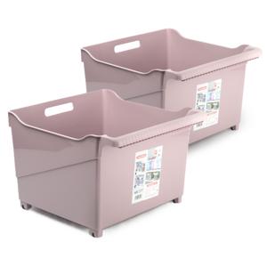 Opslag/opberg trolley container - 2x - roze - op wieltjes - L39 x B38 x H26 cm - kunststof