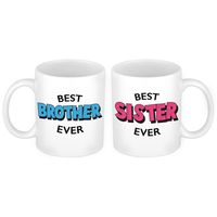 Best Sister en Best Brother mok - Cadeau beker set voor Broer en Zus   -