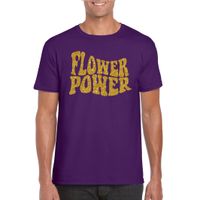 Paars Flower Power t-shirt met gouden letters heren - thumbnail